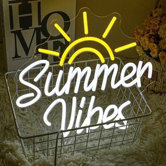 New Summer Vibes Neon Sign, Dimmable USB LED Light for Beach Bar & Wall Decor - Picture 5 of 7